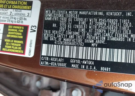 2010 Toyota Venza Base V6 z USA, uszkodzony, nr VIN 4T3ZK3BB9AU031763